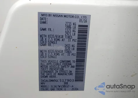 2016 Infiniti Qx60 z USA, uszkodzony, nr VIN 5N1AL0MN9GC517903